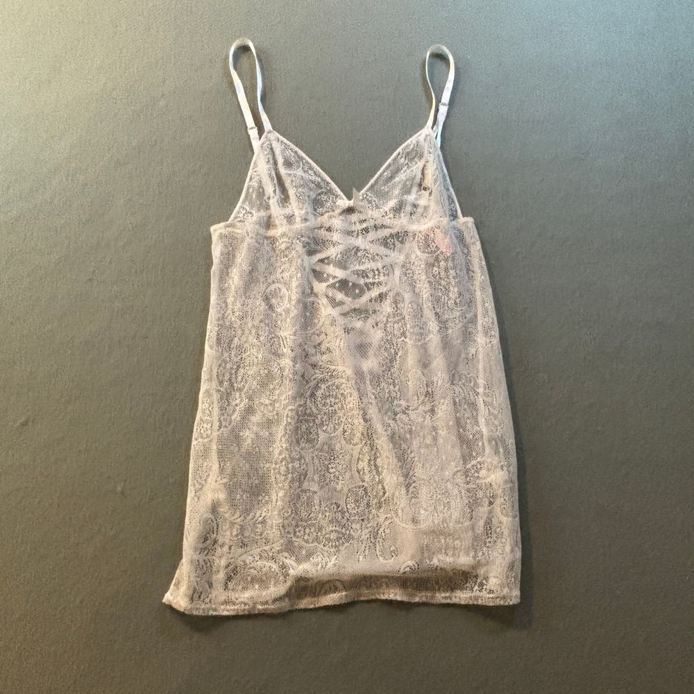 Victoria Secret Sheer Lace Babydoll Chemise Womens M White Lace Up Back Lingerie